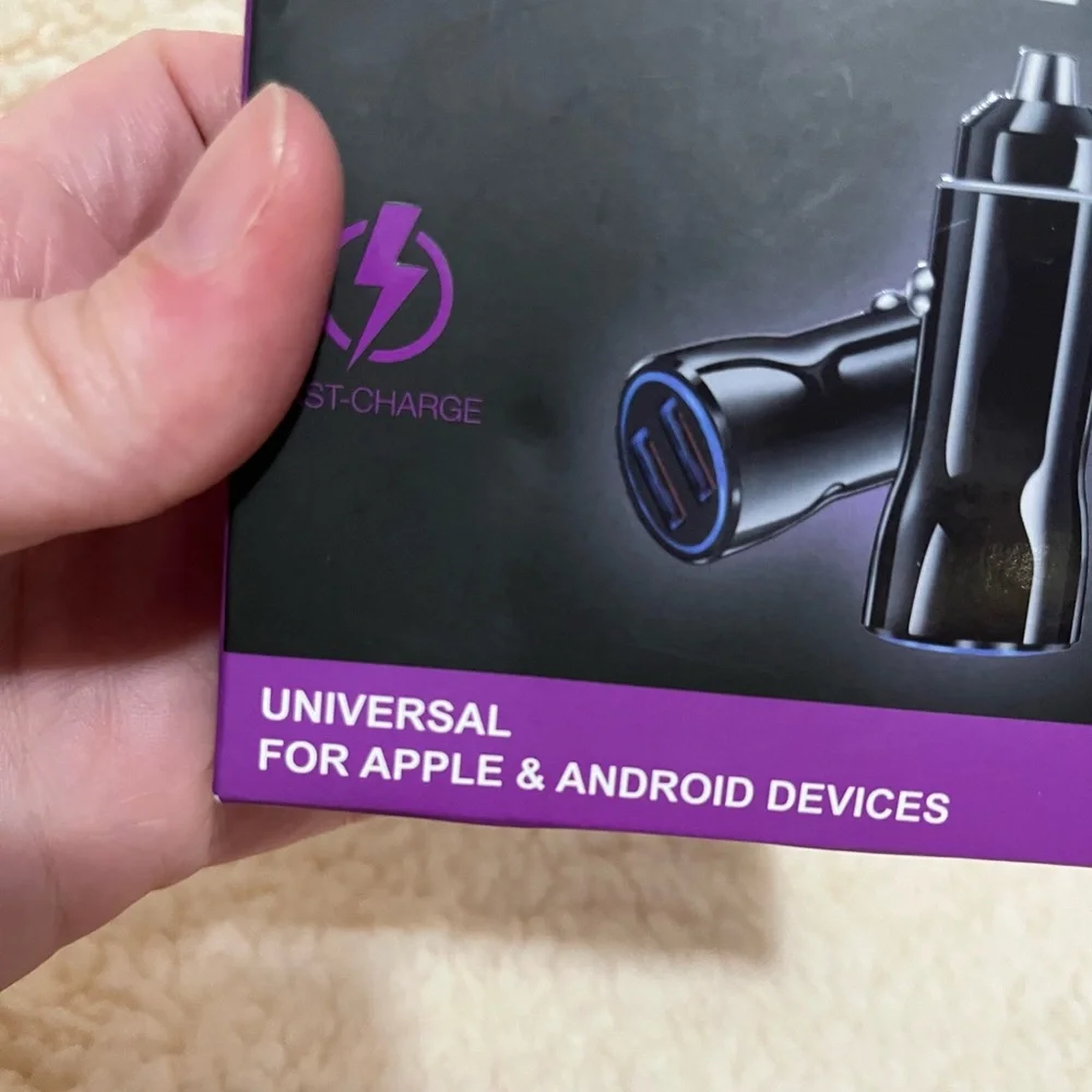 Fast-Charge Black Car Charger for Apple & Android Devices